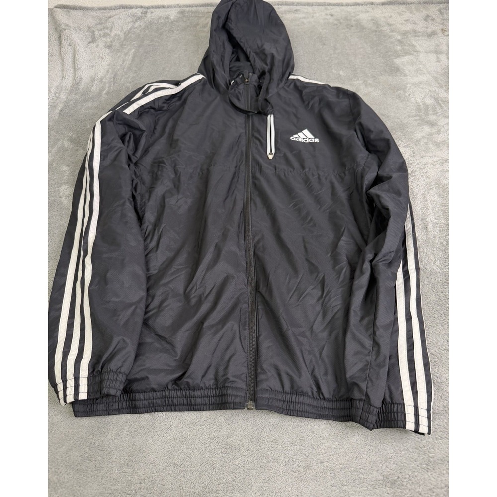 Adidas Essentials 3 Stripe Windbreaker Jacket Men's Size Medium Black Full Zip